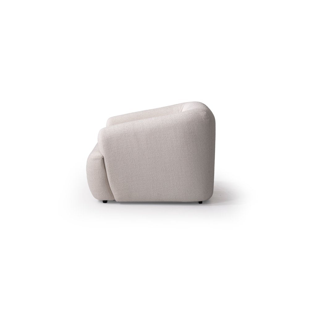 42" White Boucle Arm Chair With Lumbar Pillow