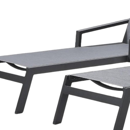 Set of Two Gray Aluminum Three Position Adjustable Sling Outdoor Stacking Chaise Lounges