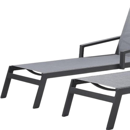 Set of Two Gray Aluminum Three Position Adjustable Sling Outdoor Stacking Chaise Lounges