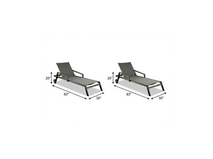 Set of Two Gray Aluminum Three Position Adjustable Sling Outdoor Stacking Chaise Lounges