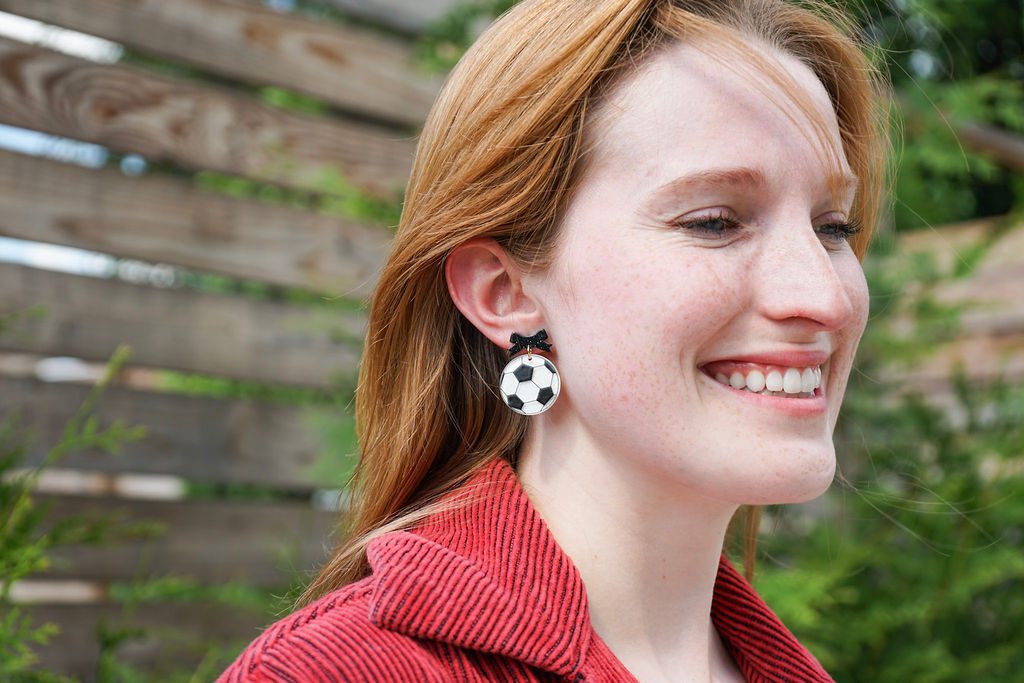 Bow Soccer Ball Earrings