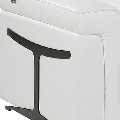 166" White Top Grain Leather Reclining Metal USB Sofa