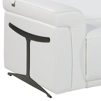 166" White Top Grain Leather Reclining Metal USB Sofa