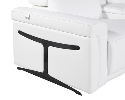 166" White Top Grain Leather Reclining Metal USB Sofa