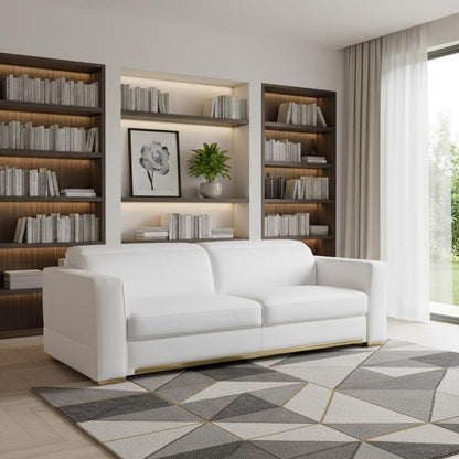89" White Top Grain Leather Reclining Sofa And Storage