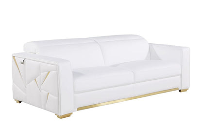 89" White Top Grain Leather Reclining Sofa And Storage