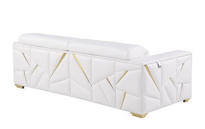 89" White Top Grain Leather Reclining Sofa And Storage