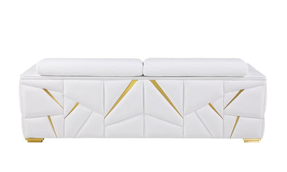 89" White Top Grain Leather Reclining Sofa And Storage