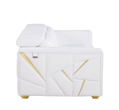 89" White Top Grain Leather Reclining Sofa And Storage