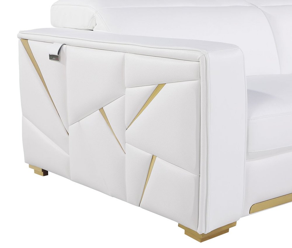 89" White Top Grain Leather Reclining Sofa And Storage