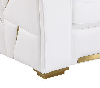 89" White Top Grain Leather Reclining Sofa And Storage
