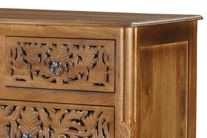 57" Brown Carved Floral Solid Wood Seven Drawer Dresser