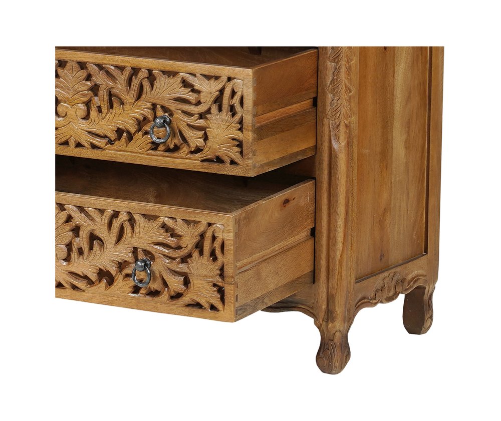 35" Brown Carved Floral Solid Wood Six Drawer Dresser