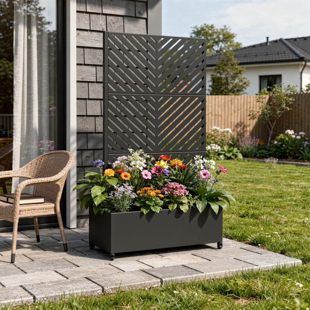 71" X 35" Black Galvanized Metal Rectangular Planter Box