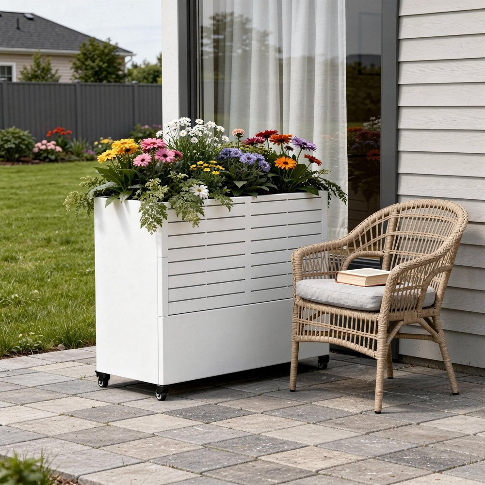 71" X 35" White Galvanized Metal Rectangular Planter Box