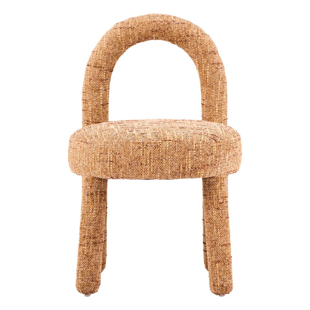 Set of Two Brown Fabric Open Back Dining Side Chairs