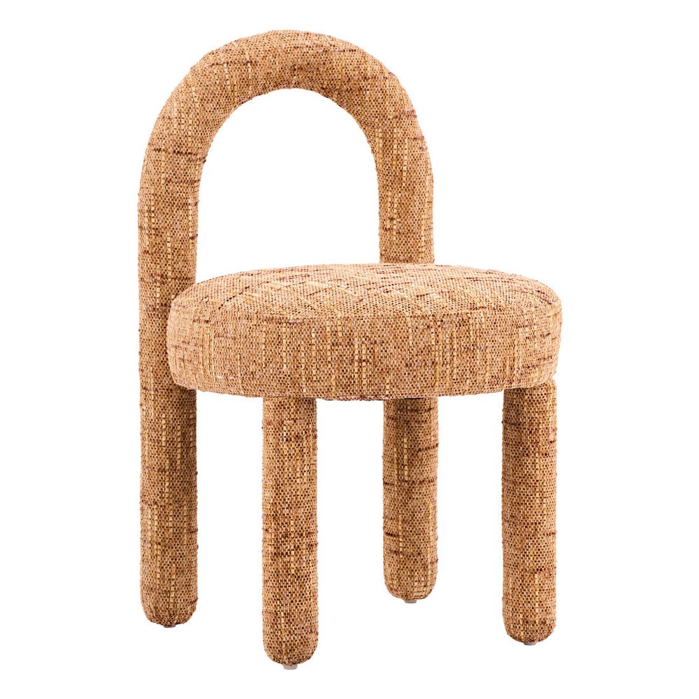 Set of Two Brown Fabric Open Back Dining Side Chairs