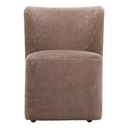 Taupe and Brown Upholstery Dining Side Chair With Wheels