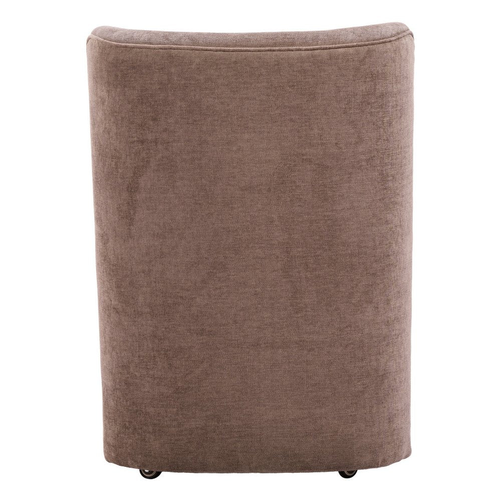 Taupe and Brown Upholstery Dining Side Chair With Wheels