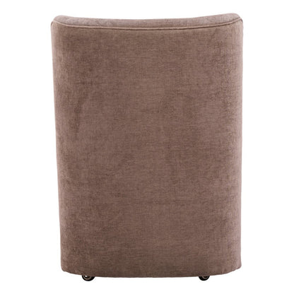 Taupe and Brown Upholstery Dining Side Chair With Wheels