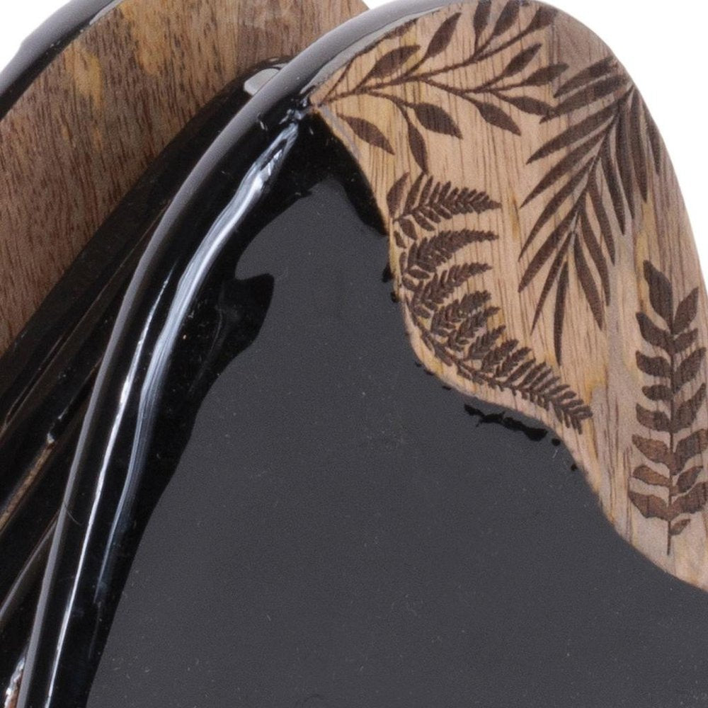 Set of Five Black Solid and Manufactured Wood Coaster Set with Holders With Stand