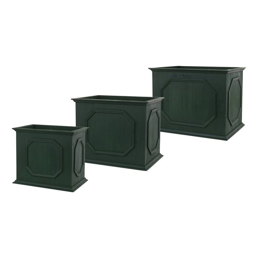 Set of Three Green Wood 107 Ounce Rectangular Planter Boxes