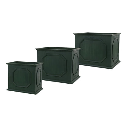 Set of Three Green Wood 107 Ounce Rectangular Planter Boxes