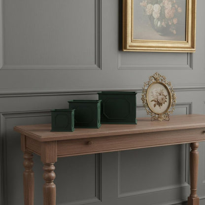 Set of Three Green Wood 107 Ounce Rectangular Planter Boxes