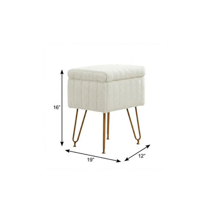 19" White and Gold Faux Fur Tufted Storage Ottoman