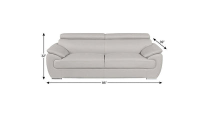 86" Light Gray Top Grain Leather Sofa