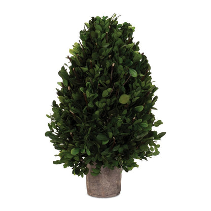 16" Green Artificial Boxwood Tree In Round Brown Pot