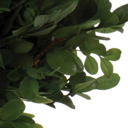 16" Green Artificial Boxwood Tree In Round Brown Pot