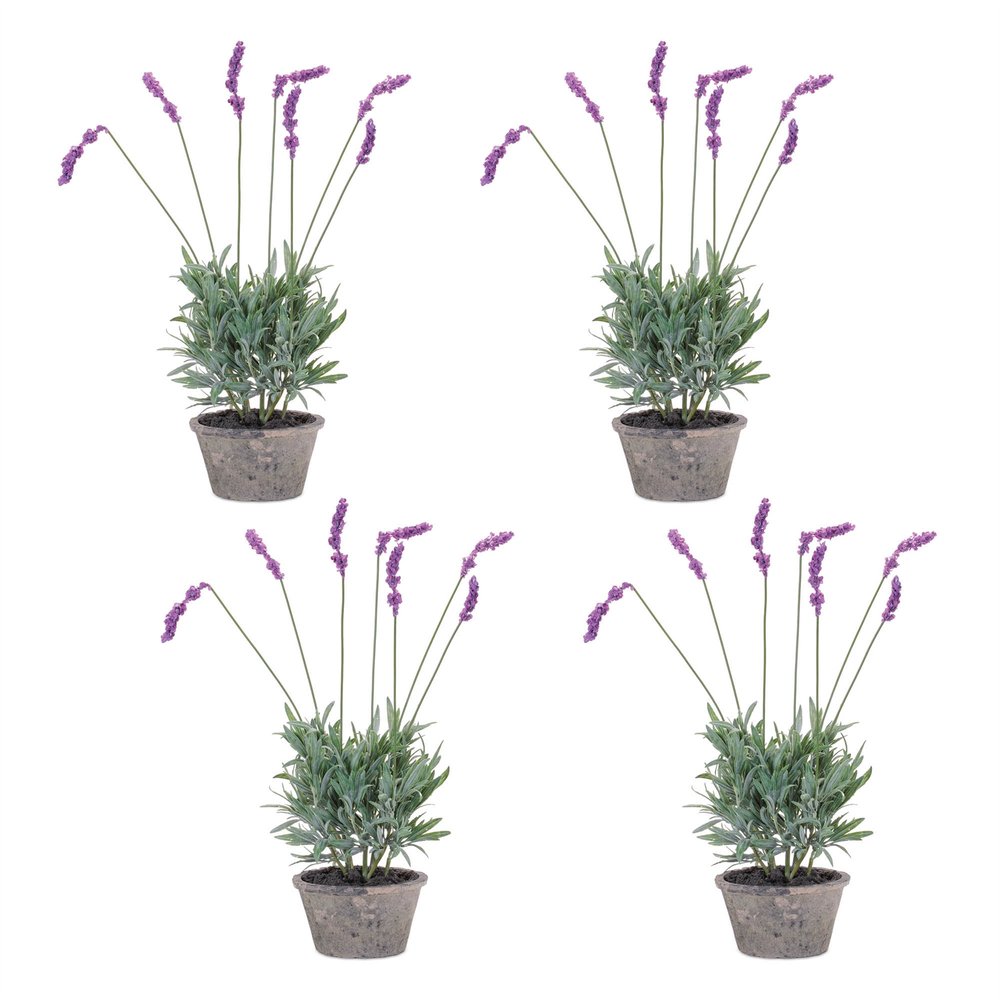 Set of Four 20" Purple Artificial In Round Ash Gray Concrete Pot