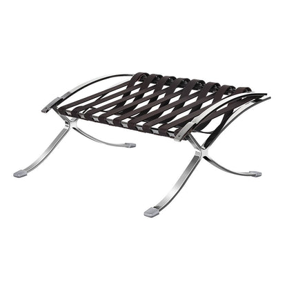 28" Brown and Silver Tufted Genuine Leather and Stainless Steel Folding Lounge Chair