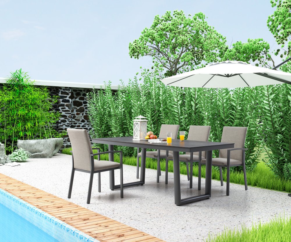 Set of Four Light Gray Aluminum Outdoor Arm Chairs