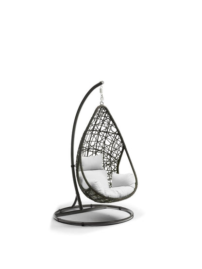 40" Dark Gray Aluminum Outdoor Rocking Egg Chair with White Cushion