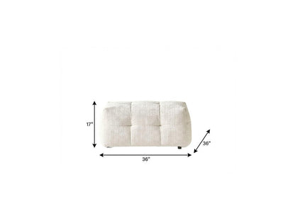 36" Beige and Black Chenille Tufted Pouf Ottoman