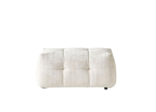 36" Beige and Black Chenille Tufted Pouf Ottoman
