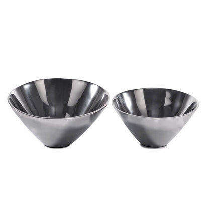 Set of Two Silver Aluminum Round Centerpiece Bowls
