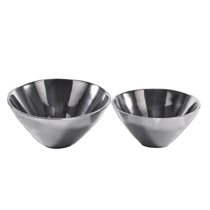 Set of Two Silver Aluminum Round Centerpiece Bowls
