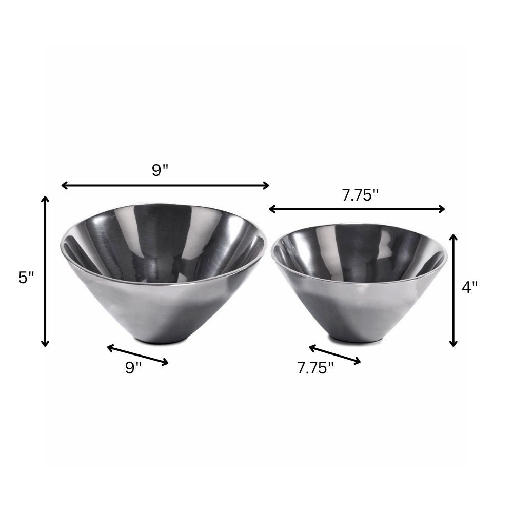 Set of Two Silver Aluminum Round Centerpiece Bowls