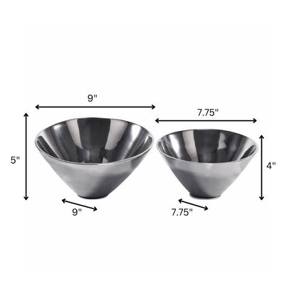 Set of Two Silver Aluminum Round Centerpiece Bowls