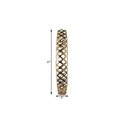 47" Gold Aluminum Pierced Geometric Cylinder Floor Vase