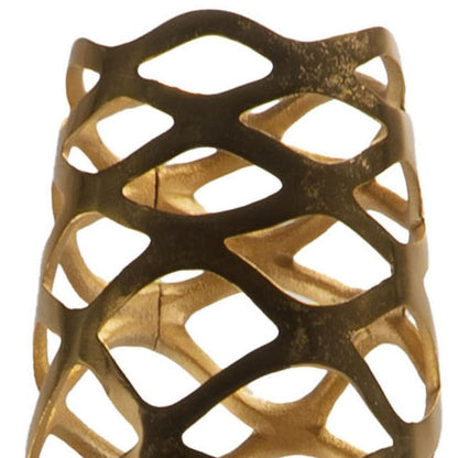 47" Gold Aluminum Pierced Geometric Cylinder Floor Vase