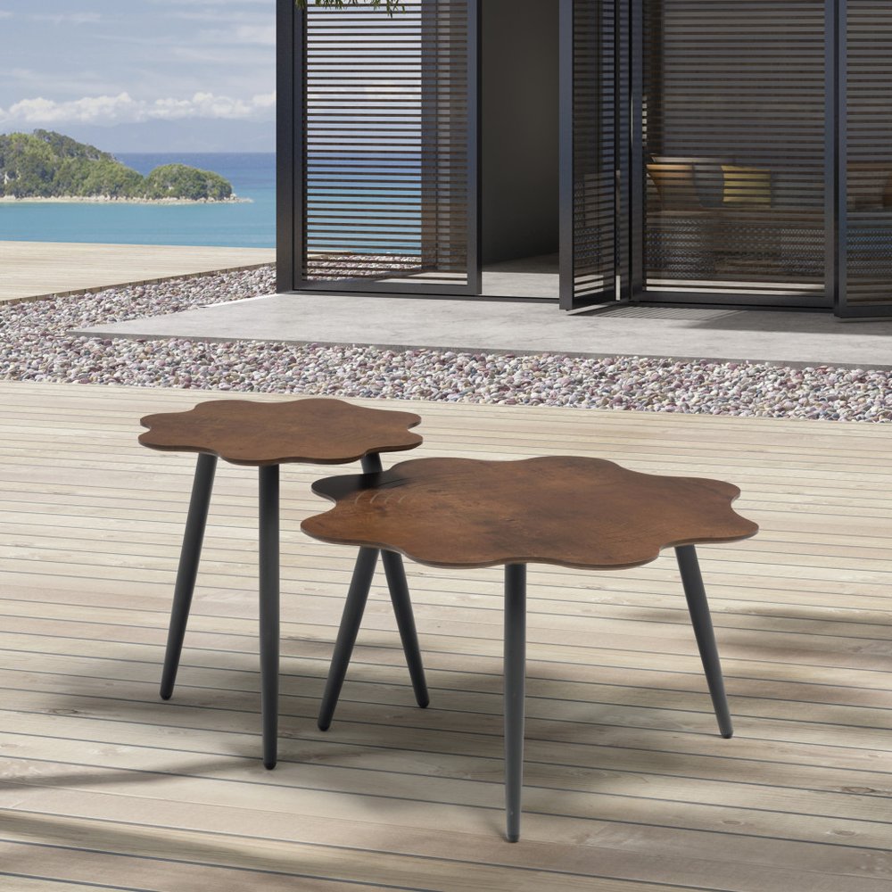 28" Brown and Dark Gray Wood and Aluminum Specialty Outdoor Side Table