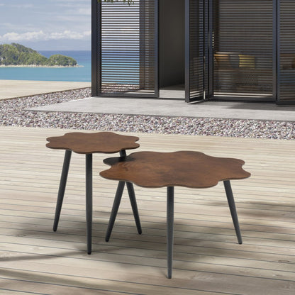 28" Brown and Dark Gray Wood and Aluminum Specialty Outdoor Side Table