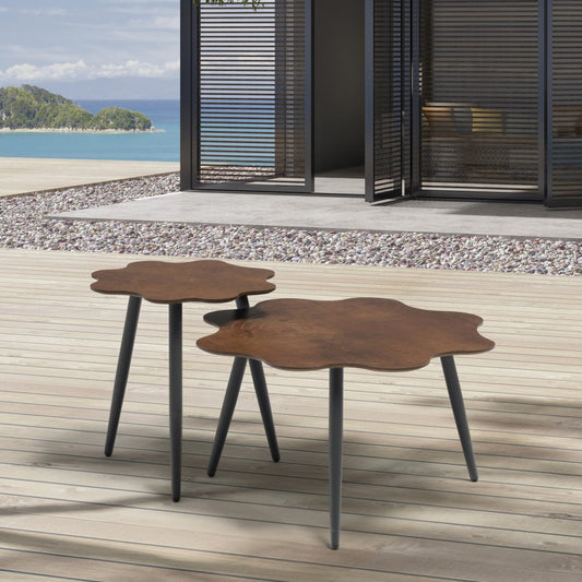 18" Brown and Dark Gray Wood and Aluminum Specialty Outdoor Side Table