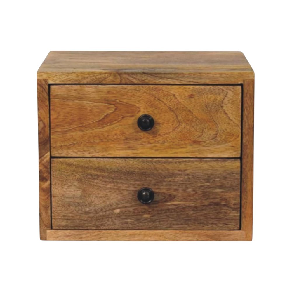 12" Oak Solid Wood Two Drawer Floating Nightstand