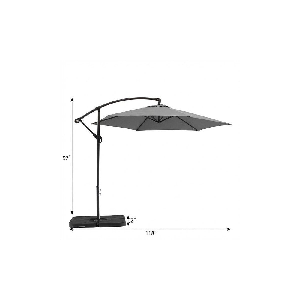 97" Gray Polyester Hexagonal Cantilever Patio Umbrella with Stand