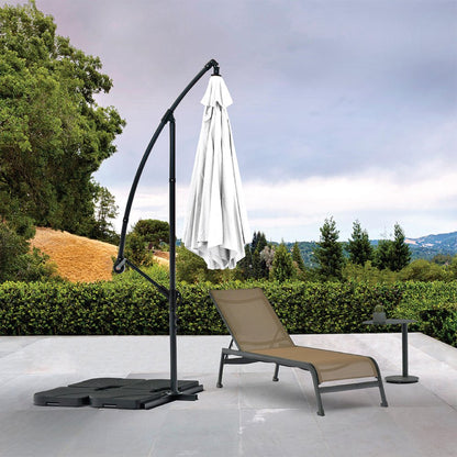 97" White Polyester Hexagonal Cantilever Patio Umbrella with Stand